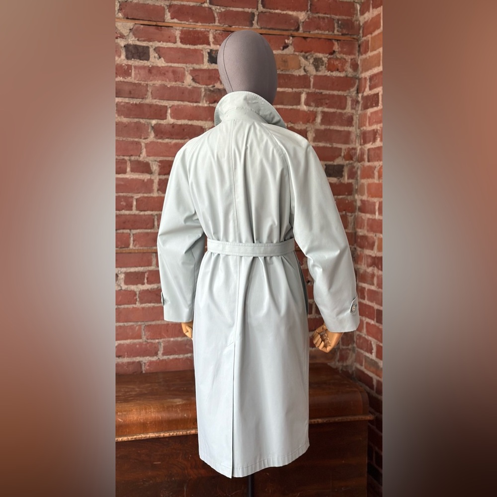 London Fog Belted Trench Coat Mint Sage Rain Coat Classic Vintage - Picture 4 of 17